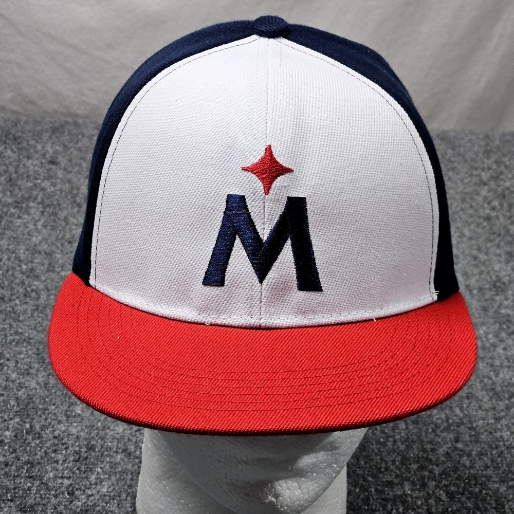 Caribou Coffee Hat Mens Red White‎ Blue M Star Baseball Cap Snapback Flat Brim